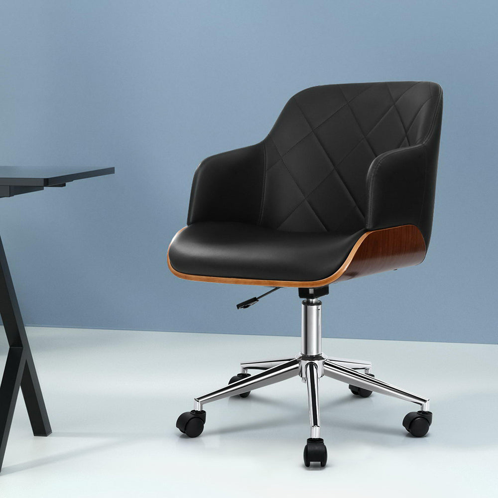 Cervantes black wooden framed faux leather office chair, view 7