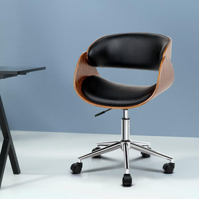Pinjarra black and brown wooden office chair with winged back