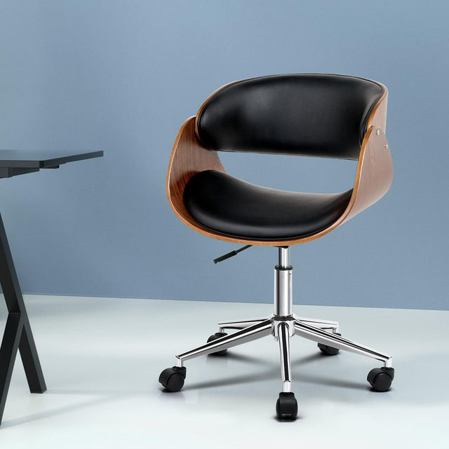 Pinjarra black and brown wooden office chair with winged back
