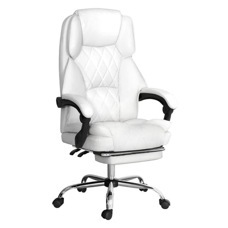 Artiss White Executive Leather Office Chair with Retractable Footrest — Allure Home Collections