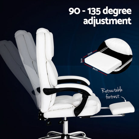 Artiss White Executive Leather Office Chair with Retractable Footrest — Allure Home Collections