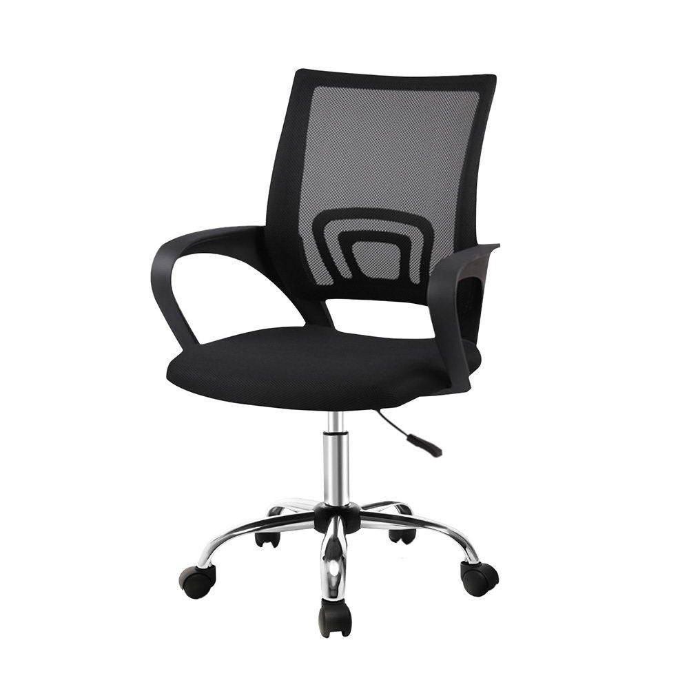 York black mesh office chair with chrome base in a home office
