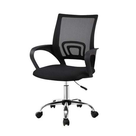 York black mesh office chair with chrome base in a home office