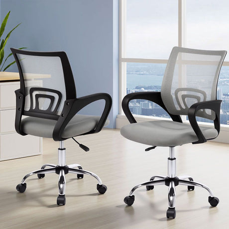 York grey mesh office chair with chrome base in a home office