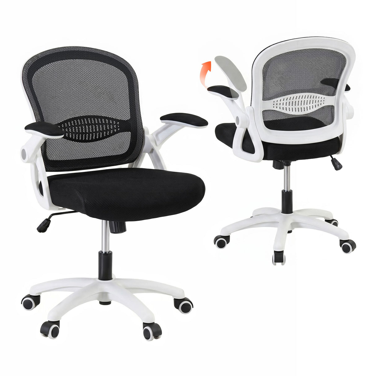 Northam black and white mesh office chair with flip up armrests and nylon base
