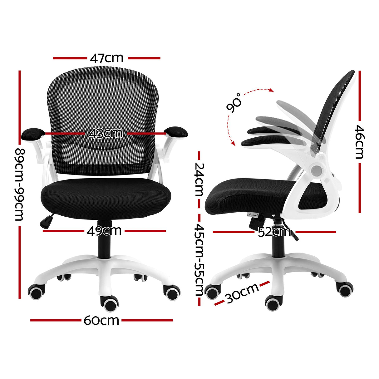 Northam black and white mesh office chair with flip up armrests and nylon base