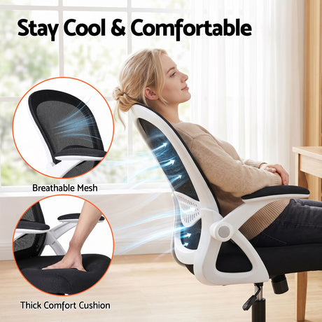 Northam black and white mesh office chair with flip up armrests and nylon base
