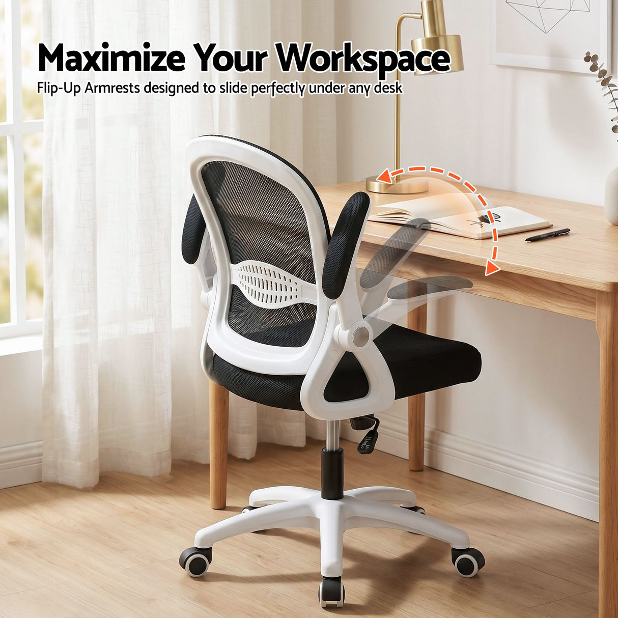 Northam black and white mesh office chair with flip up armrests and nylon base