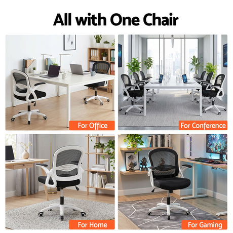 Northam black and white mesh office chair with flip up armrests and nylon base
