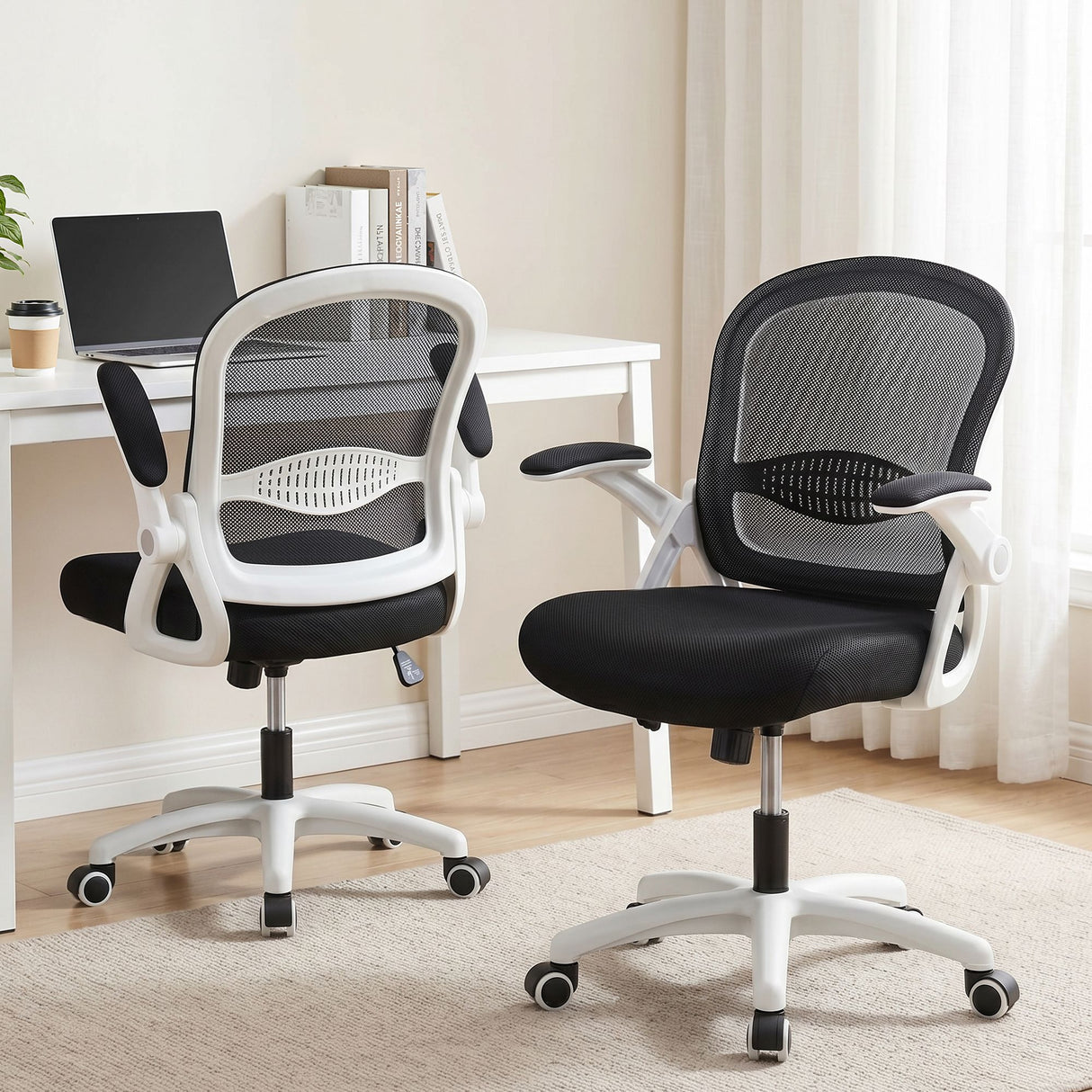 Northam black and white mesh office chair with flip up armrests and nylon base