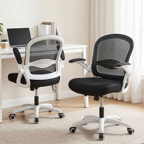 Northam black and white mesh office chair with flip up armrests and nylon base