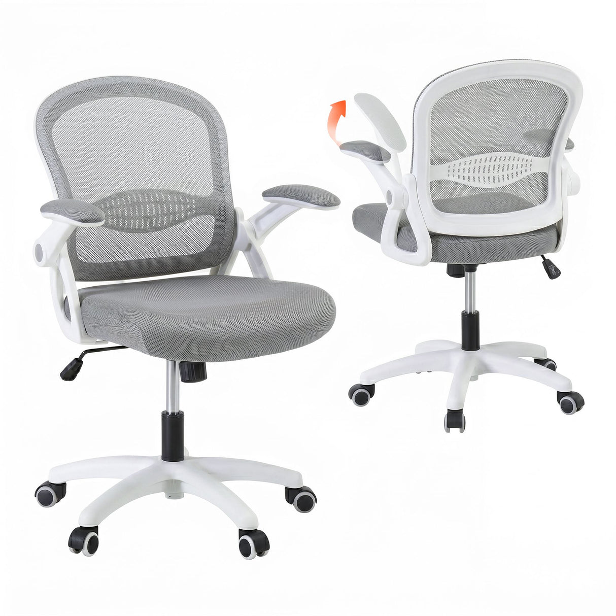 Northam grey and white mesh office chair with flip up armrests and nylon base