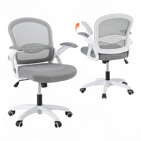 Northam grey and white mesh office chair with flip up armrests and nylon base