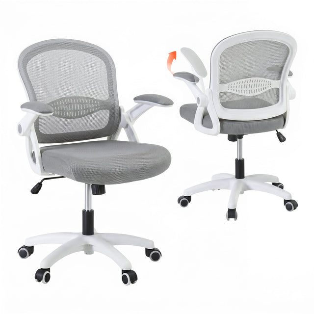 Northam grey and white mesh office chair with flip up armrests and nylon base