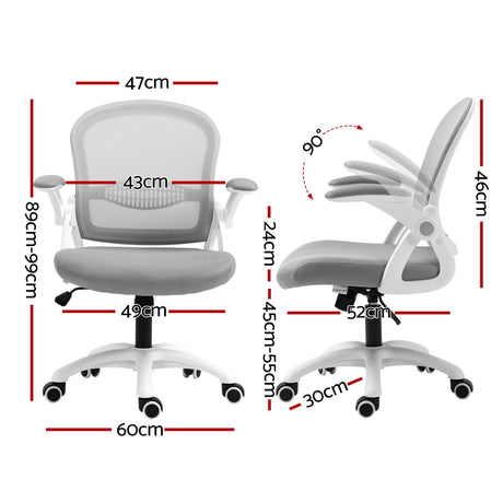 Northam grey and white mesh office chair with flip up armrests and nylon base