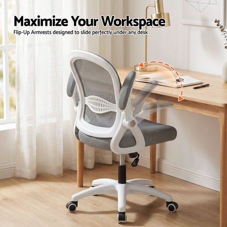 Northam grey and white mesh office chair with flip up armrests and nylon base