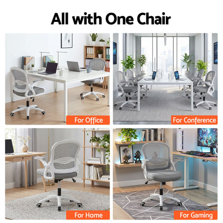 Northam grey and white mesh office chair with flip up armrests and nylon base