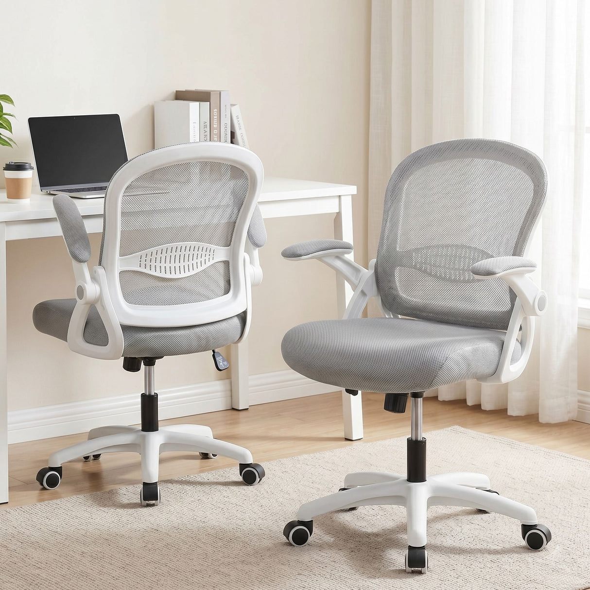 Northam grey and white mesh office chair with flip up armrests and nylon base