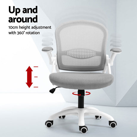 Northam grey and white mesh office chair with flip up armrests and nylon base