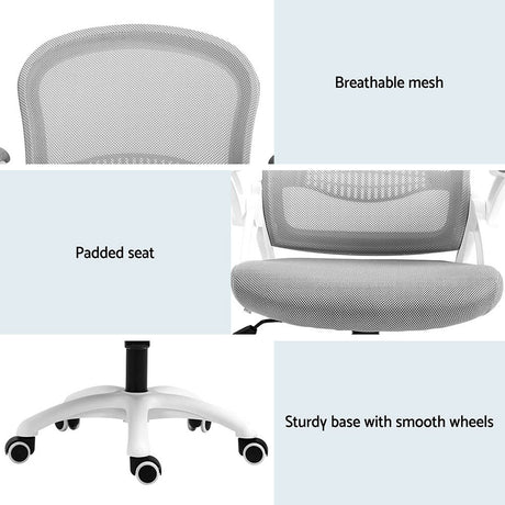 Northam grey and white mesh office chair with flip up armrests and nylon base