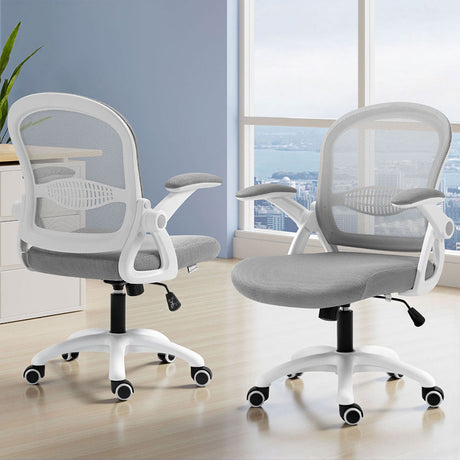 Northam grey and white mesh office chair with flip up armrests and nylon base
