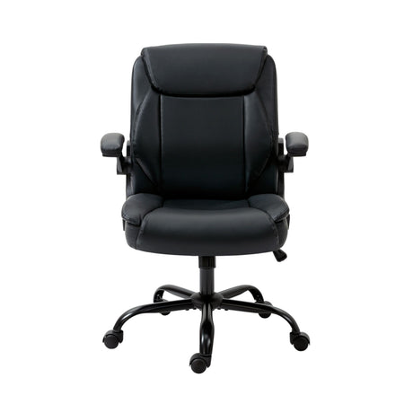 Toodyay black faux leather executive office chair with high back and metal base