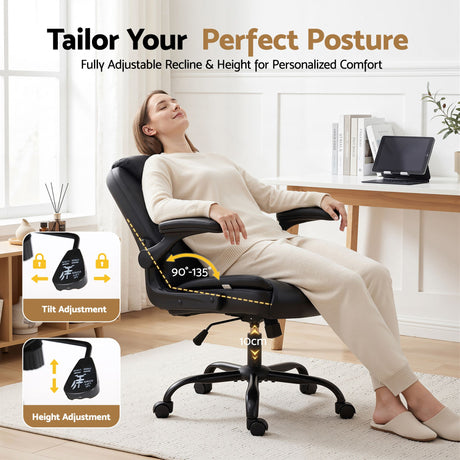Toodyay black faux leather executive office chair with high back and metal base