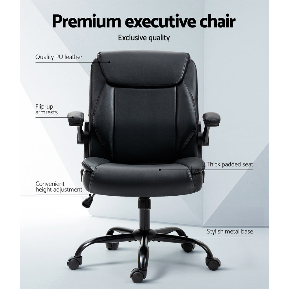 Artiss Black Mid-Back Executive Office Chair Contoured Design — Allure Home Collections