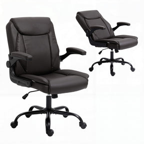 Toodyay brown faux leather executive office chair with high back and metal base