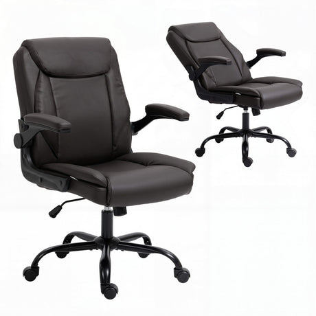 Toodyay brown faux leather executive office chair with high back and metal base