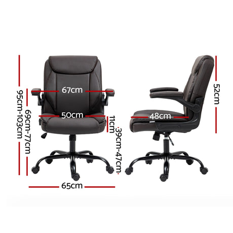 Toodyay brown faux leather executive office chair with high back and metal base
