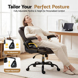 Toodyay brown faux leather executive office chair with high back and metal base