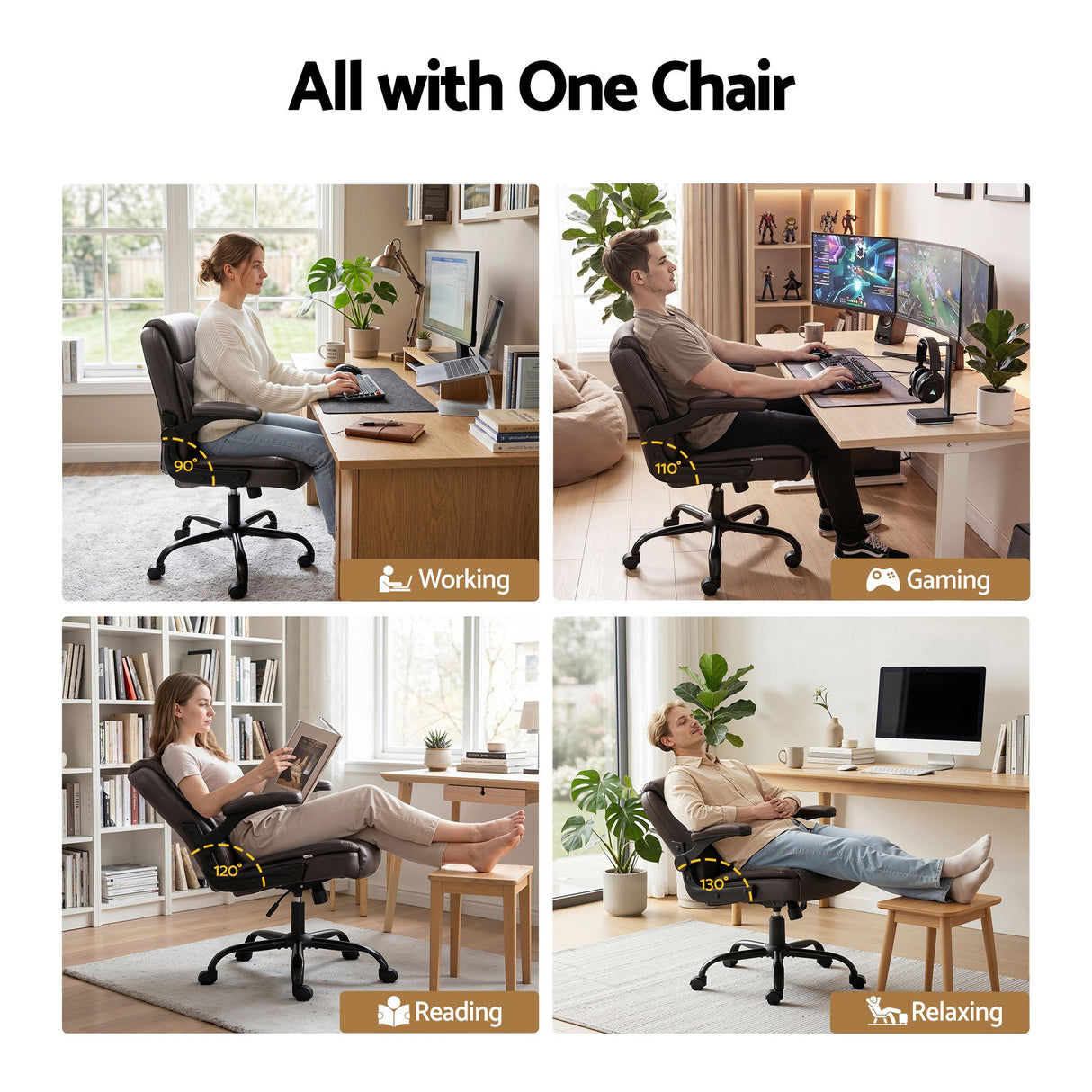Toodyay brown faux leather executive office chair with high back and metal base