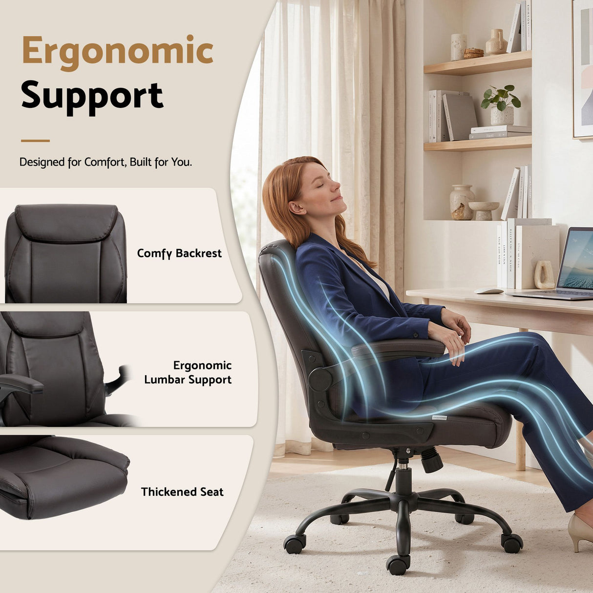 Toodyay brown faux leather executive office chair with high back and metal base