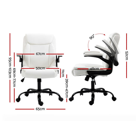 Toodyay white faux leather executive office chair with high back and metal base
