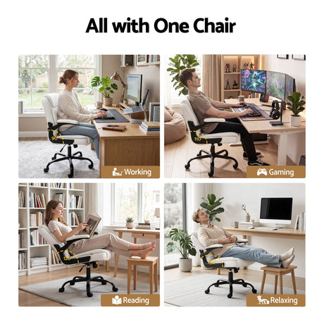 Toodyay white faux leather executive office chair with high back and metal base