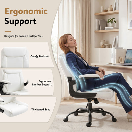 Toodyay white faux leather executive office chair with high back and metal base