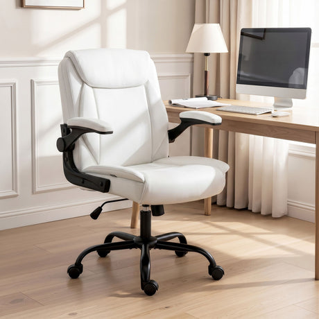 Toodyay white faux leather executive office chair with high back and metal base