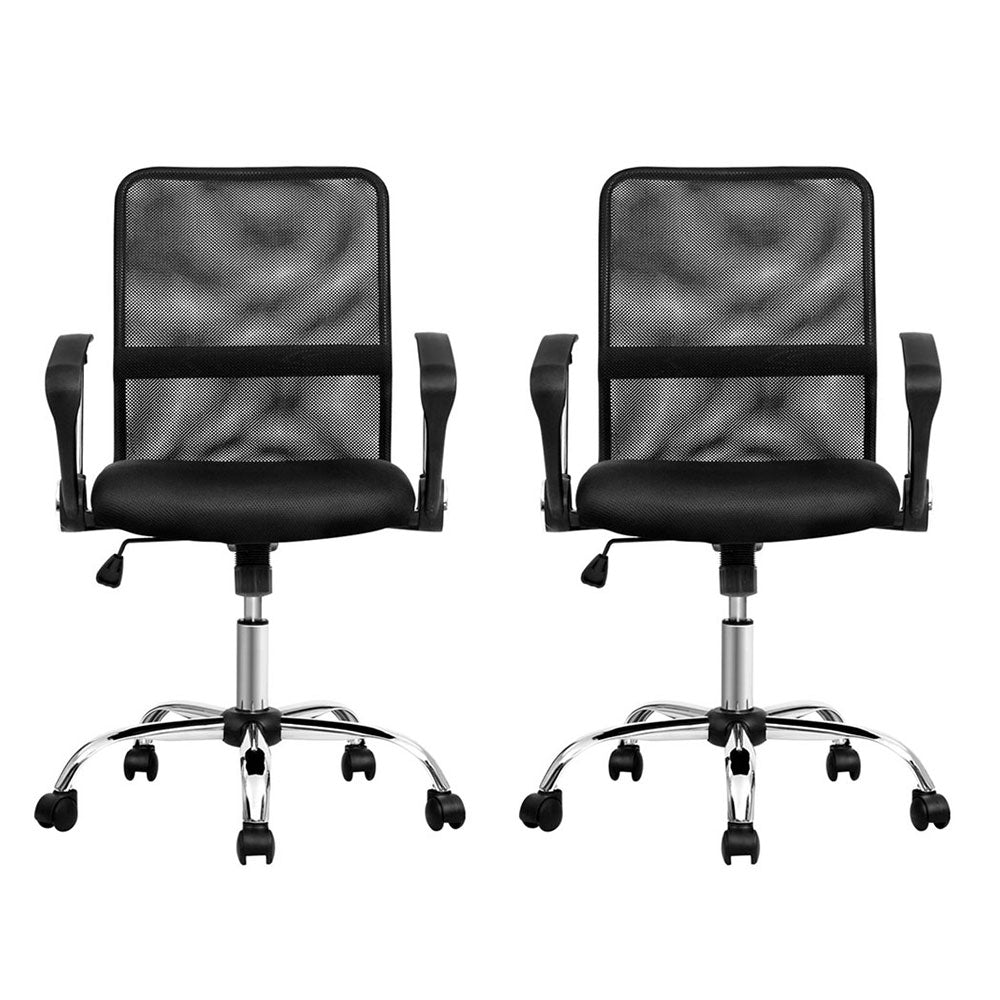 Two Carnarvon black mesh office chairs