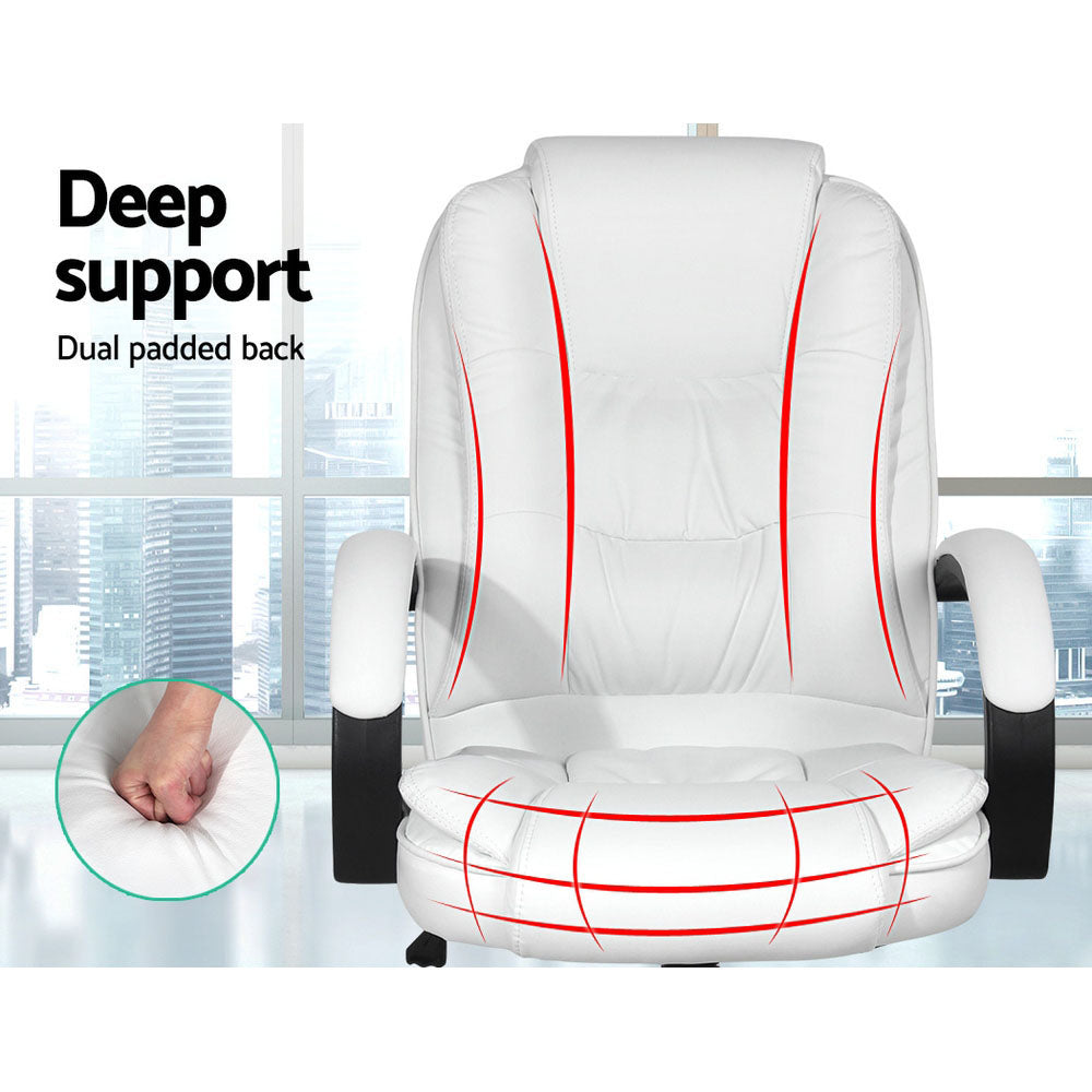 Artiss White Executive PU Leather Office Chair Premium High-Back — Allure Home Collections