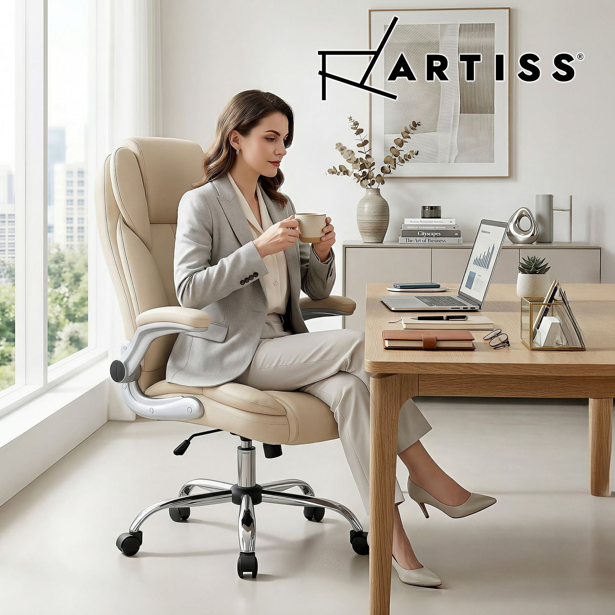 Northampton beige executive office chair in faux leather