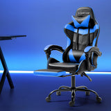 Margaret blue gaming recliner office chair with reclining back and pull out footrest in a study