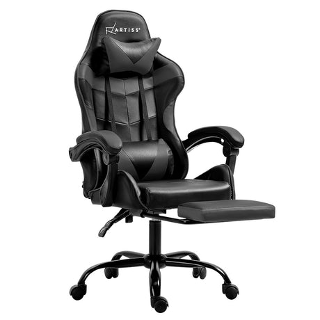 Greenough grey gaming chair with footrest in a home office