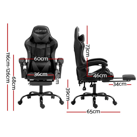 Greenough grey gaming chair with footrest in a home office