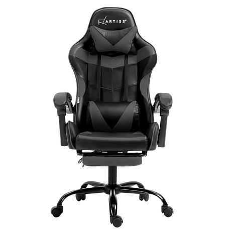 Greenough grey gaming chair with footrest in a home office