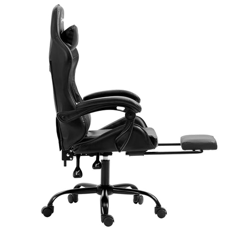 Greenough grey gaming chair with footrest in a home office