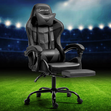 Greenough grey gaming chair with footrest in a home office