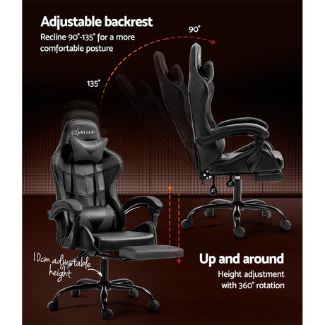 Greenough grey gaming chair with footrest in a home office
