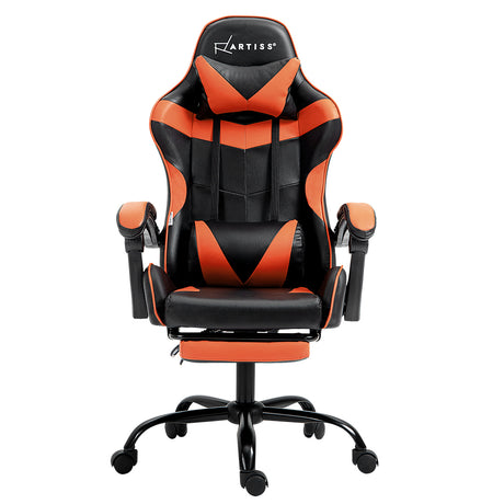 Greenough orange gaming chair with footrest in a home office