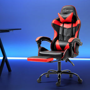 Margaret red gaming recliner office chair with reclining back and pull out footrest in a study
